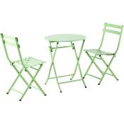 Ensemble de jardin table ronde + 2 chaises pliantes coloris vert pistache Pegane