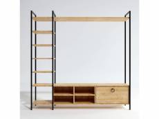Ensemble meuble tv et bibliothèque style industriel aaron l180cm bois chêne et métal noir