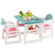 Ensemble Table & 2 Chaises Ergonomiques pour Enfant en HDPE,79 x 49 x 49 cm,avec étagère de Rangement ,Sûr&Non Toxique,Rose - Goplus