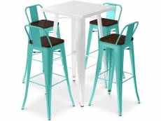 Ensemble table blanche et 4 tabourets de bar design industriel - bistrot stylix vert pastel