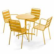 Ensemble table de jardin et 4 fauteuils métal jaune - Palavas - Jaune