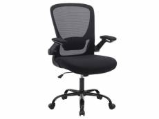 Fauteuil siège de bureau avec accoudoir rabattable chaise de bureau en toile siège pivotant à 360° support lombaire réglable gain de place noir hellos