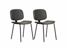 Gary - lot de 2 chaises en simili cuir gris anthracite piétement métal noir