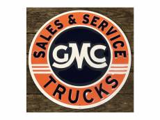 "grande plaque 60cm gmc trucks sales & service tole ronde garage affiche metal usa"