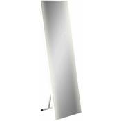 Homcom - Miroir sur pied ou mural rectangulaire grande taille led tactile dim. 50L x 50l x 148H cm verre métal blanc - Blanc