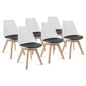 Idmarket - Lot de 6 chaises scandinaves sara bicolore blanches coussin noir - Blanc