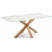 Kave Home - Table de salle à manger Argo rectangulaire 200 x 100 cm en porcelaine Kalos blanc et pieds en acier - Blanc