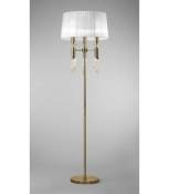 Lampadaire Tiffany 3+3 Ampoules E27+G9, laiton antique avec Abat jour blanc & cristal transaparent