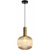 Lampe suspendue moderne, suspension en verre ambré avec douille de suspension en cuivre doré - Forehill