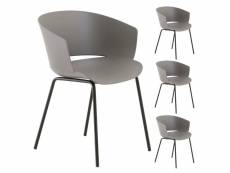 Lot de 4 chaises de jardin nivel fauteuil d'extérieur en plastique gris résistant aux uv et pieds en métal noir