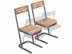 Lot de chaises de salle à manger 2 pièces bois de teck massif - brun - 39 x 33 x 75 cm