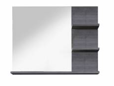 Meuble salle de bain. Miroir avec 3 étagères en mélaminé blanc et gris. L-h-p : 36 - 184 - 31 cm