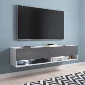 Meuble TV suspendu 2 portes 2 niches blanc et gris ROMANE XXL - 180 cm