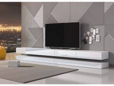 Meuble TV suspendu - 280 cm - Blanc mat / Blanc brillant - Style moderne Fly double