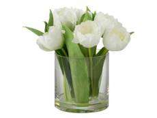 Paris prix - plante artificielle & vase "tulipes" 22cm blanc