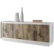 Pegane - Buffet, meuble de rangement 4 portes coloris blanc, poirier - Longueur 207 x hauteur 80 x profondeur 50 cm