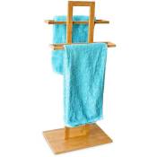 Porte-serviettes sur pied en bambou, h x l x p : env. 85 x 37 x 25 cm, pour la salle de bain, nature - Relaxdays