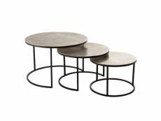 Set de 3 tables gigognes ronde nizi en métal noir et aluminium brillant. 20100991377