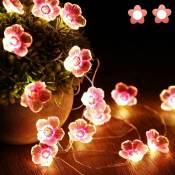 Shining House - 2 pcs Guirlande lumineuse avec 40 led en forme de fleur de cerisier rose, battery powered, pour Noël, chambre de fille, chambre à