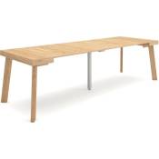 Skraut Home - Table console extensible, Console meuble, 260, Pour 12 personnes, Pieds en bois, Style moderne, Chêne
