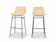 Somba - lot de 2 chaises de bar en rotin tressé 75cm - couleur - naturel