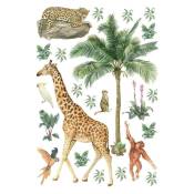 Stickers animaux de la jungle : girafe, singe et oiseaux