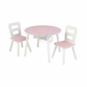 Suinga - Ensemble de table ronde et 2 chaises en bois.