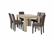 Table à manger avec 6 chaises marron 140 x 90 cm brun helloshop26 03_0004050