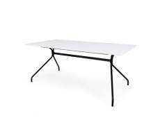 Table à manger rectangulaire 180x90cm blanche pieds noirs ega