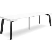 Table console extensible, Console meuble, 260, Pour 12 personnes, Pieds en bois, Style moderne, Blanc - Skraut Home