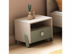 Table de chevet 1 tiroir 1 niche bois beige-vert -