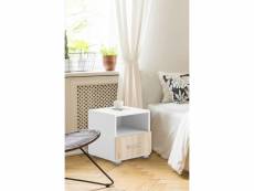 Table de chevet moderne pour chambre à coucher, table de nuit avec 1 tiroir, 40x38h41 cm, couleur blanc et chêne 8052773619226
