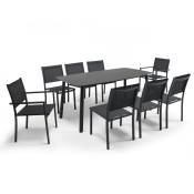 Table de jardin aluminium et pierre, 6 chaises et 2