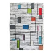 Tapis motif lignes et rectangles de couleurs gris 160x230