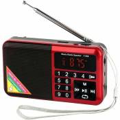 Tigrezy - Mini Radio Fm Portable Usb Micro-sd Et Lecteur Mp3 Intégré, Lampe De Poche led, Rechargeable 1500 mAh (Rouge)