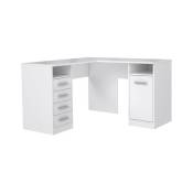 TOLEDE Bureau dangle 1 porte 4 tiroirs - Decor papier blanc - L 125 x P 125 x H 75 cm - Blanc