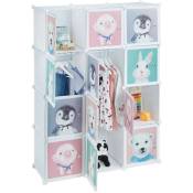 Armoire chambre d'enfant, modulable, 8 cubes, portes, diy, étagère animaux, hlp 145x109x37 cm, blanc - Relaxdays