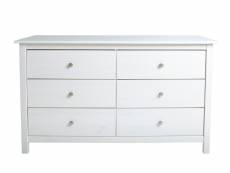 Commode, meuble de rangement en pin coloris blanc - longueur 130 x profondeur 45 x hauteur 80 cm