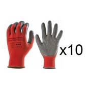 Euro Protection - 10 paires de gants textile enduction latex 13L850 EuroGrip - Taille: 7