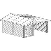 Habrita - Abri 29,12 m² Madriers bois massif 28 mm, toiture double pente bitumée