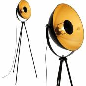 Lampadaire trépied vintage - style projecteur de cinéma - abat-jour métal noir mat & or - douille E27 - 60 w max. - hauteur : 148 cm