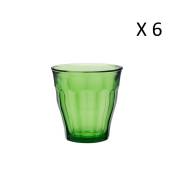 Lot de 6 - Verre à eau 25 cl en verre trempé résistant teinté vert