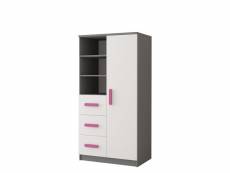 Marlie - armoire chambre d'enfants - 3 tiroirs + 5 étagères - 160x80x40 cm - poignées colorées - rose