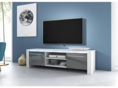 Meuble tv 1 porte 140 cm avec led ilies blanc et gris