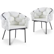 Mobilier Deco - miranda - Lot de 2 chaises effet peau de mouton blanc pieds en métal noir - Blanc