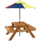 Outsunny Table de pique-nique pour enfants avec bancs, parasol amovible, 2 bacs en plastique, table 2 en 1 pour 4 enfants