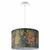 Paco Home - Suspension Chambre Enfant Plafonnier Abat-Jour Tissu Rond led Jungle Lampe à suspension - Noir, Design 4 (Ø45,5 cm)