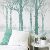 Papier peint panoramique paysage forêt de bouleau vert 300x250cm