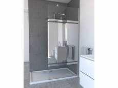 Paroi de douche avec bande miroir 90x200cm - verre 8mm - profilé chrome - freedom 2 mirror