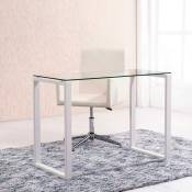 Pegane - Table bureau en verre / métal avec pieds blanc - Longueur 100 x profondeur 50 cm